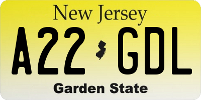 NJ license plate A22GDL