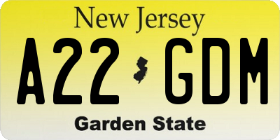 NJ license plate A22GDM
