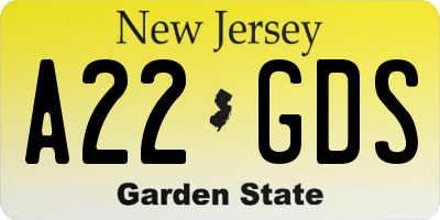 NJ license plate A22GDS