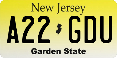 NJ license plate A22GDU