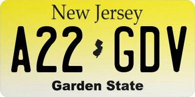 NJ license plate A22GDV