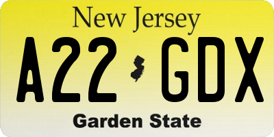 NJ license plate A22GDX