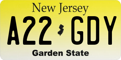 NJ license plate A22GDY