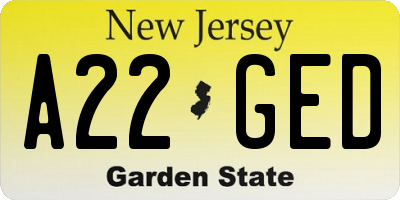 NJ license plate A22GED