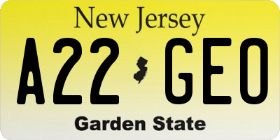 NJ license plate A22GEO