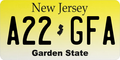 NJ license plate A22GFA