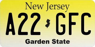 NJ license plate A22GFC