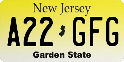 NJ license plate A22GFG