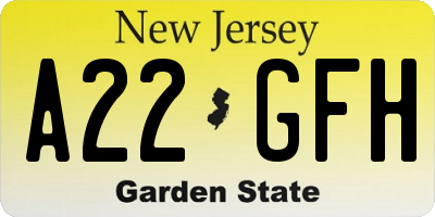 NJ license plate A22GFH