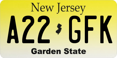 NJ license plate A22GFK