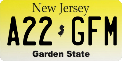 NJ license plate A22GFM