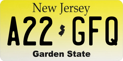 NJ license plate A22GFQ