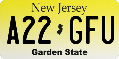 NJ license plate A22GFU
