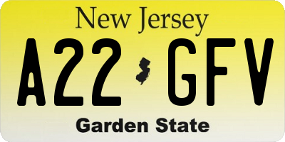 NJ license plate A22GFV