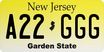 NJ license plate A22GGG