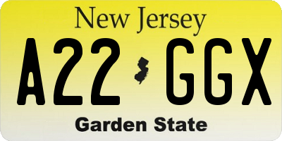 NJ license plate A22GGX