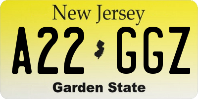 NJ license plate A22GGZ