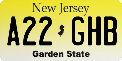 NJ license plate A22GHB