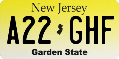 NJ license plate A22GHF