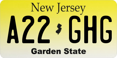 NJ license plate A22GHG