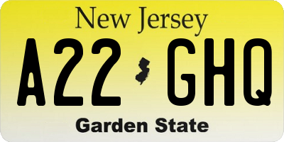 NJ license plate A22GHQ