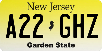 NJ license plate A22GHZ