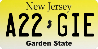 NJ license plate A22GIE