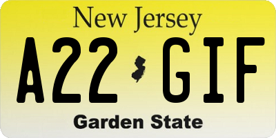 NJ license plate A22GIF
