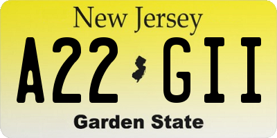 NJ license plate A22GII