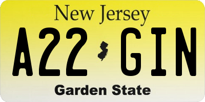 NJ license plate A22GIN