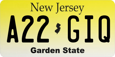 NJ license plate A22GIQ