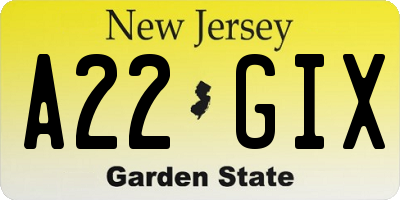 NJ license plate A22GIX