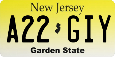 NJ license plate A22GIY