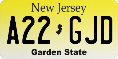 NJ license plate A22GJD