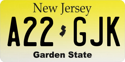 NJ license plate A22GJK