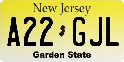NJ license plate A22GJL