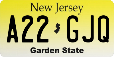 NJ license plate A22GJQ