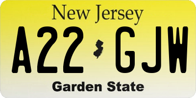 NJ license plate A22GJW