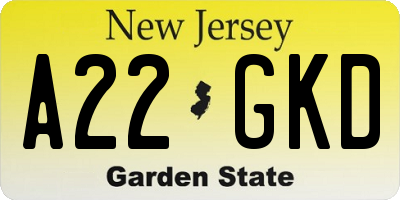 NJ license plate A22GKD
