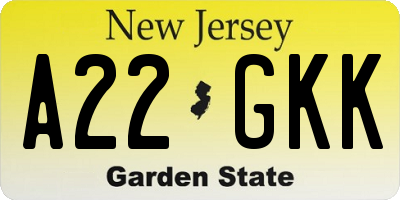 NJ license plate A22GKK
