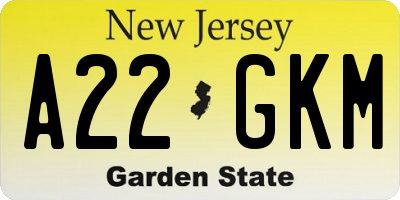 NJ license plate A22GKM