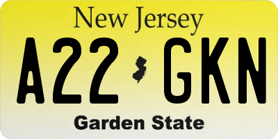 NJ license plate A22GKN