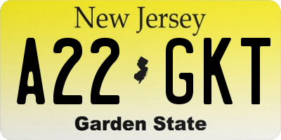 NJ license plate A22GKT