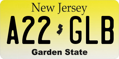 NJ license plate A22GLB