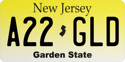 NJ license plate A22GLD