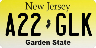 NJ license plate A22GLK