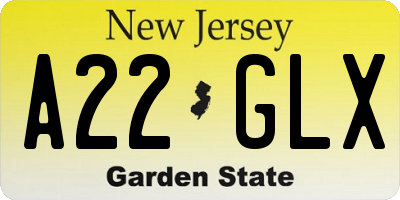 NJ license plate A22GLX