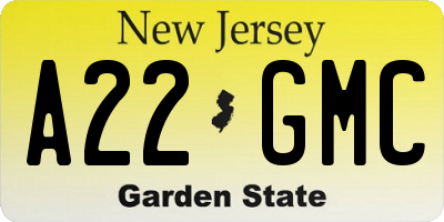 NJ license plate A22GMC