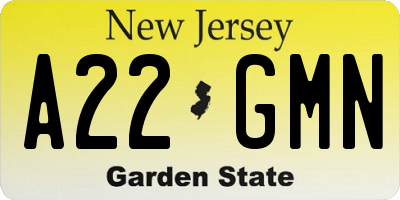NJ license plate A22GMN