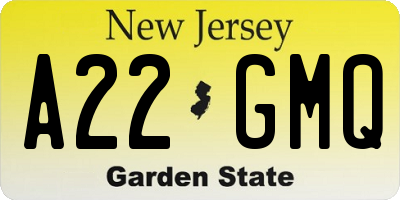 NJ license plate A22GMQ